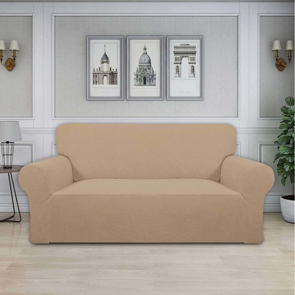 Easy-Going Stretch Slipcover Oversized Sofa Beige Polyester Machine Washable - Picture 2 of 7